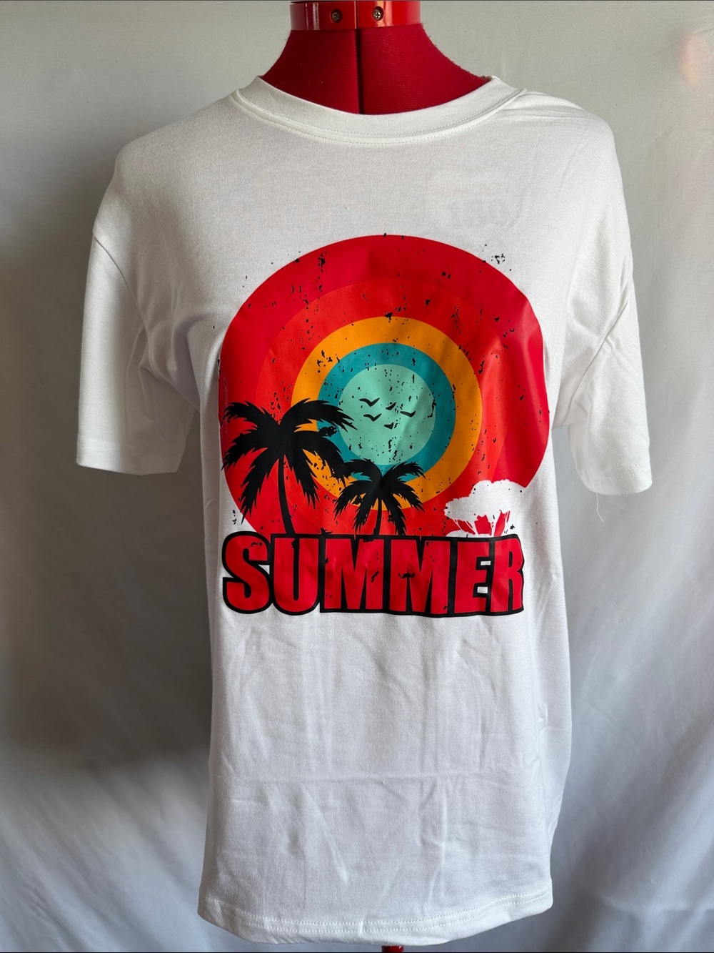 White 'Summer' Graphic Tee with Multicolor Sunset